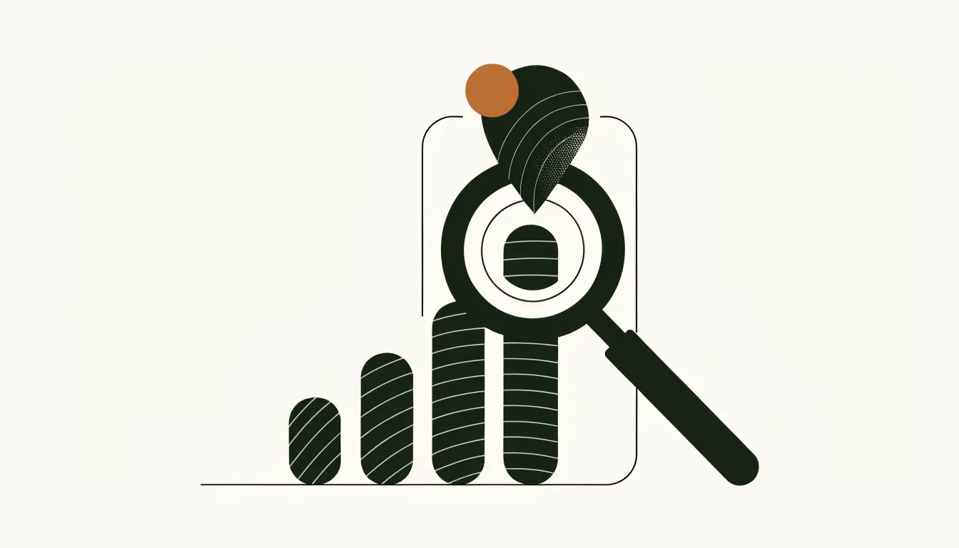 A magnifier over a rising search-ranking chart