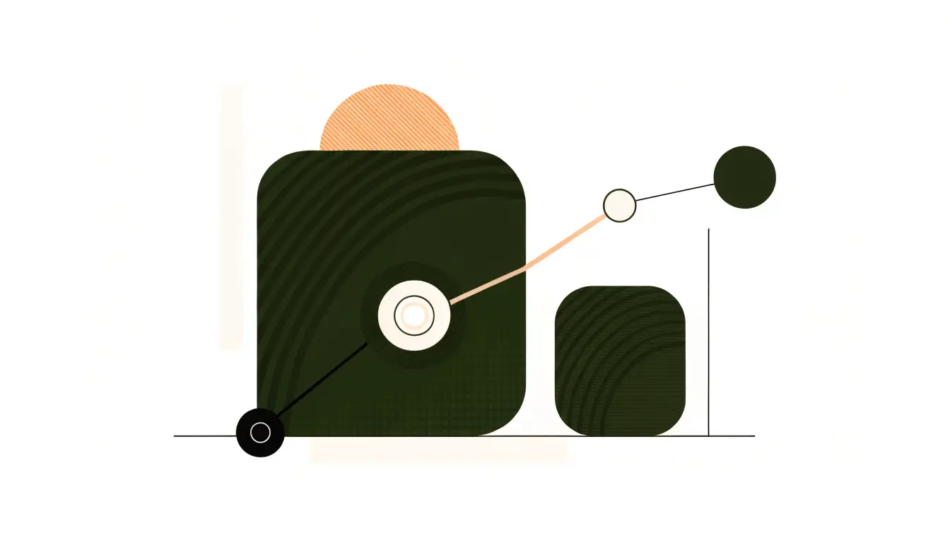 An analytics dashboard with a rising trend, in the brand palette